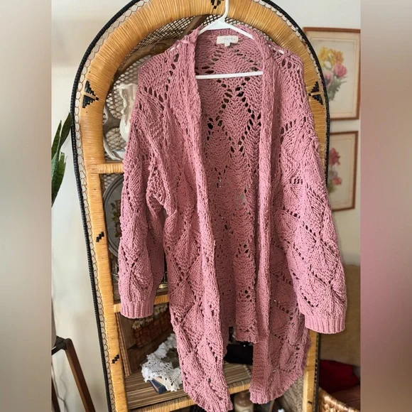 Mauve Oversized Knit Cardigan by Umgee - Picture 2 of 5